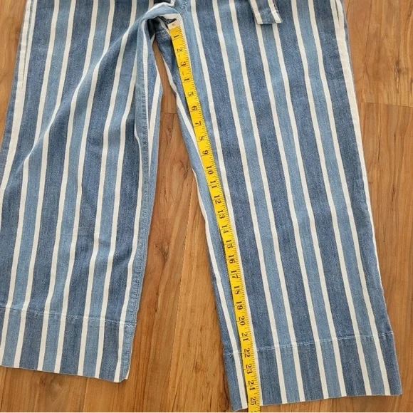 Ann Taylor High-Rise Wide Leg Denim Ankle Pants Stripe Blue White Waist Tie Sz 6 - Picture 13 of 16